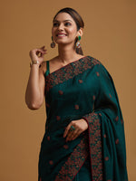 Thumbnail for Koskii Green & Red Embroidered Art Silk Saree - Distacart