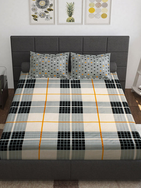 Story@home White & Grey Geometric Cotton 152 TC Queen Bedsheet With 2 Pillow Covers - Distacart