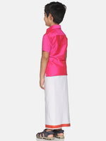Thumbnail for Sethukrishna Pink & White Solid Shirt with Veshti Set For Boys - Distacart