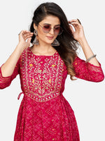 Thumbnail for Kalini Women Pink Bandhani Printed Mirror Work Anarkali Kurta - Distacart
