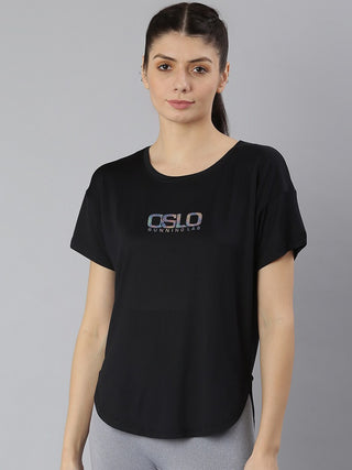 MKH Women Black Typography Extended Sleeves Dri-FIT Sports T-shirt - Distacart