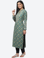 Thumbnail for Biba Women Green Ethnic Motifs Printed Thread Work Straight Kurta - Distacart