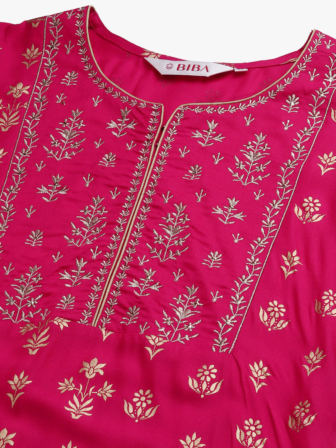 Biba Women Magenta & Golden Printed Kurta with Palazzos - Distacart