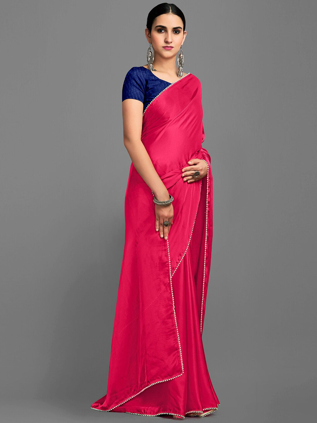 Kalini Embellished Bordered Satin Saree - Distacart