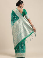 Thumbnail for Saree Mall Green Ethnic Motifs Zari Organza Banarasi Saree - Distacart