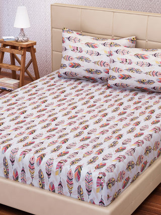 SEJ by Nisha Gupta White & Pink 144 TC Cotton King Bedsheet with 2 Pillow Covers - Distacart