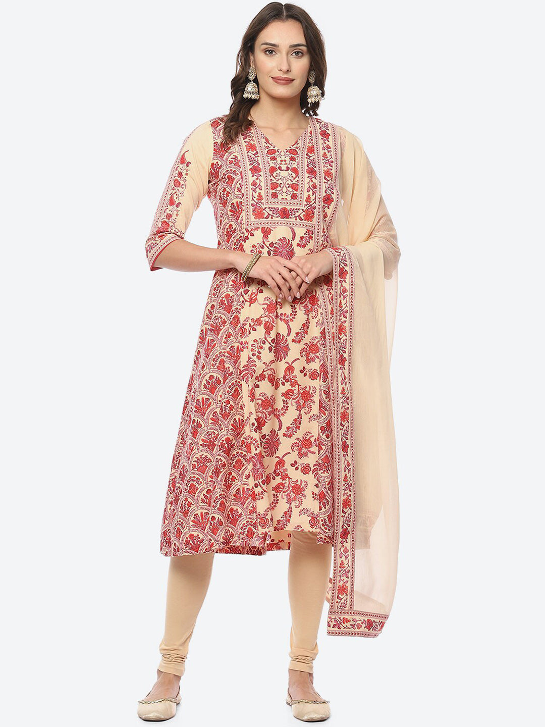 Biba Women Floral Printed V-Neck Kurta With Leggings With Dupatta - Distacart