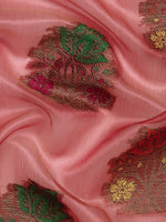 Thumbnail for Mitera Pink & Green Floral Zari Organza Kanjeevaram Saree - Distacart