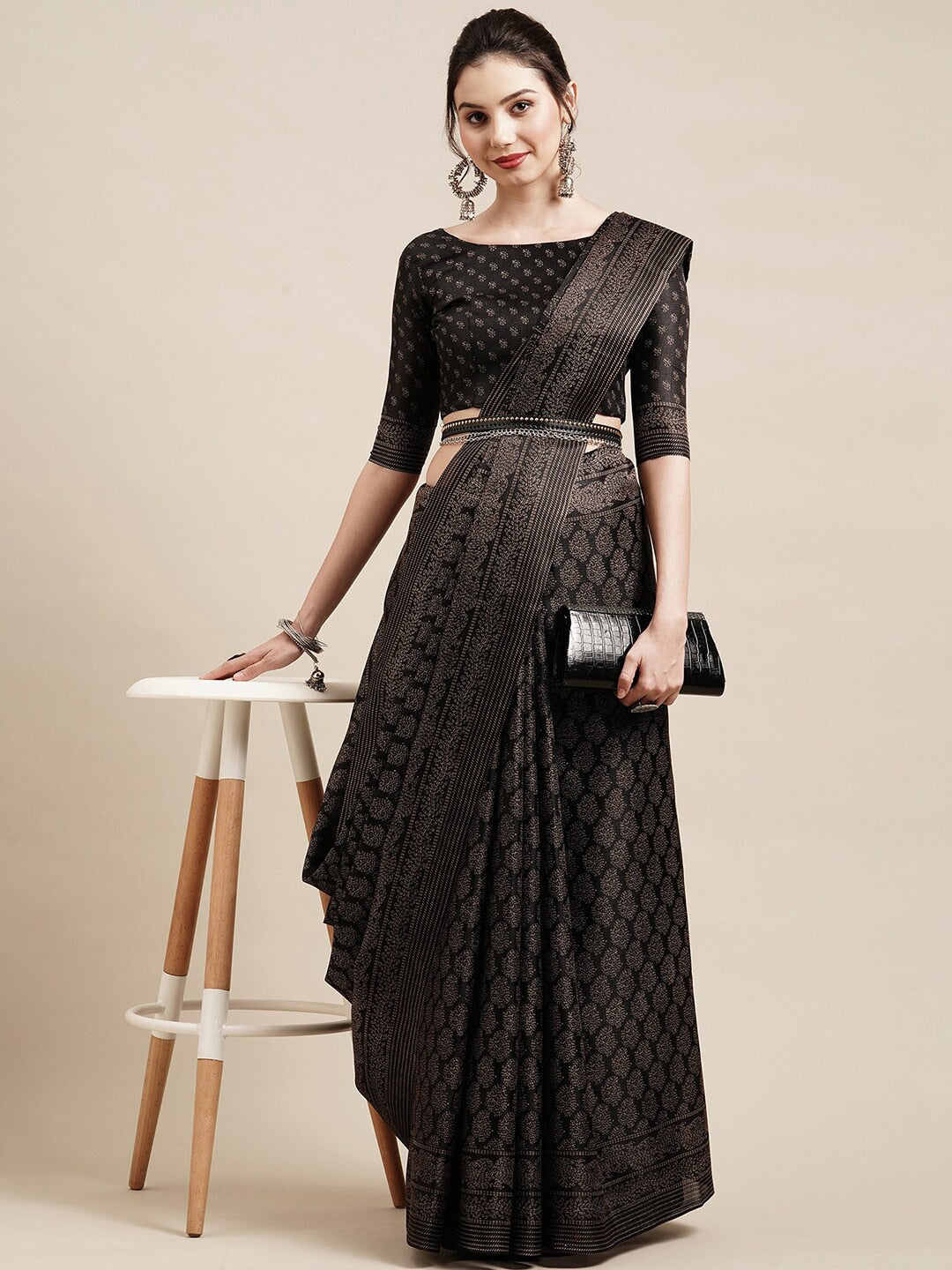 Saree Mall Black & Grey Floral Printed Art Silk Bhagalpuri Sarees - Distacart