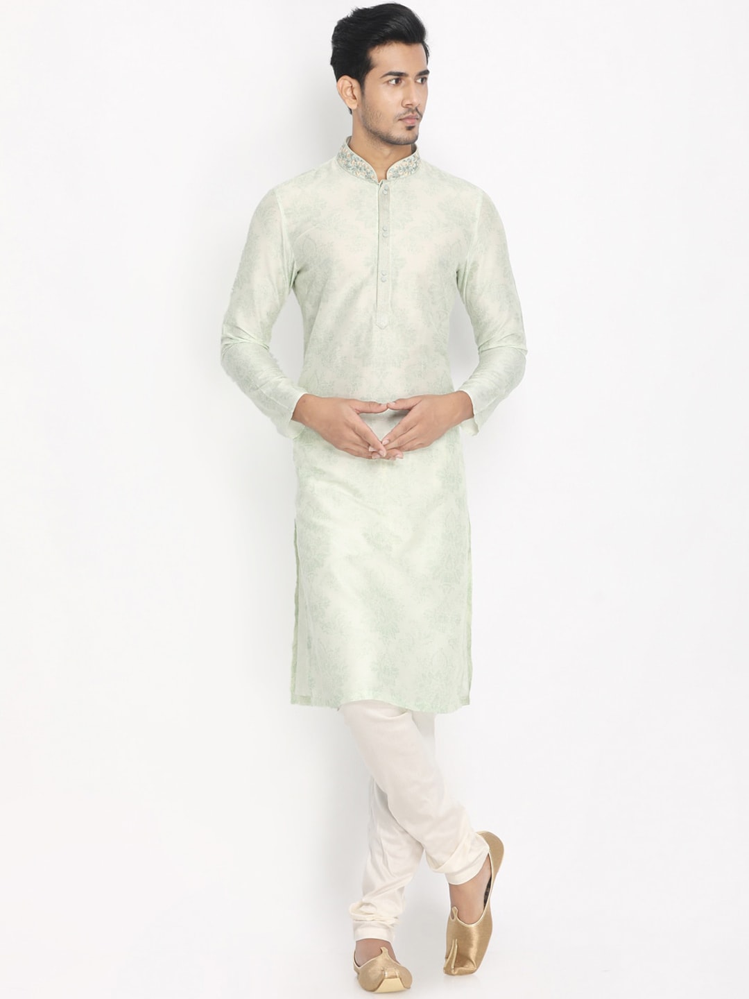 Manyavar Men Green Woven Design Kurta with Churidar - Distacart
