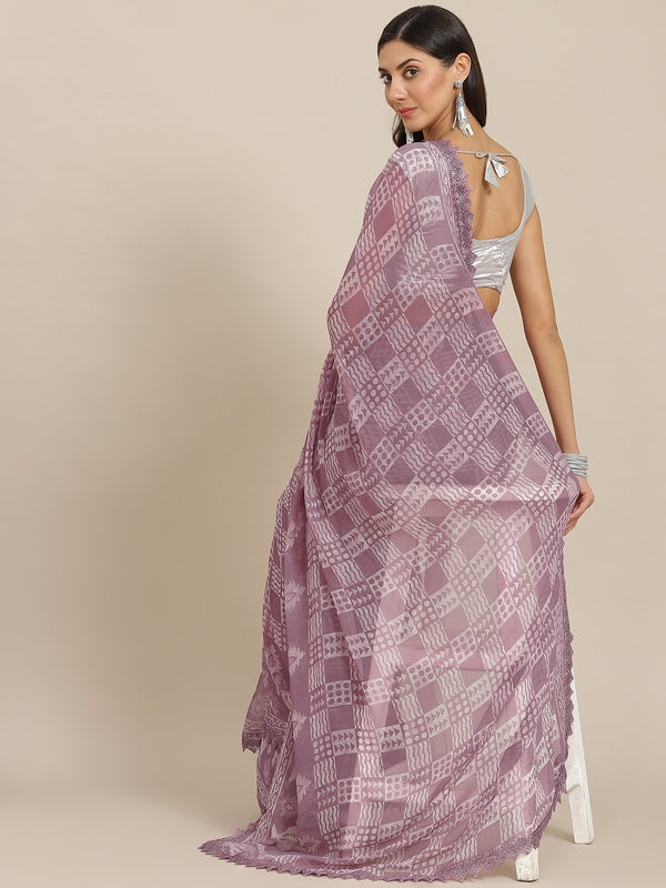 Tikhi Imli Mauve Batik Saree With Chikankari Lace - Distacart