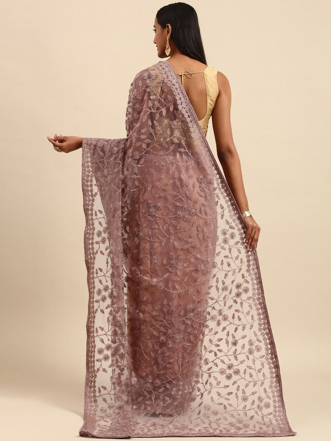 Kalini Embroidered Beads And Stones Embellished Net Saree - Distacart