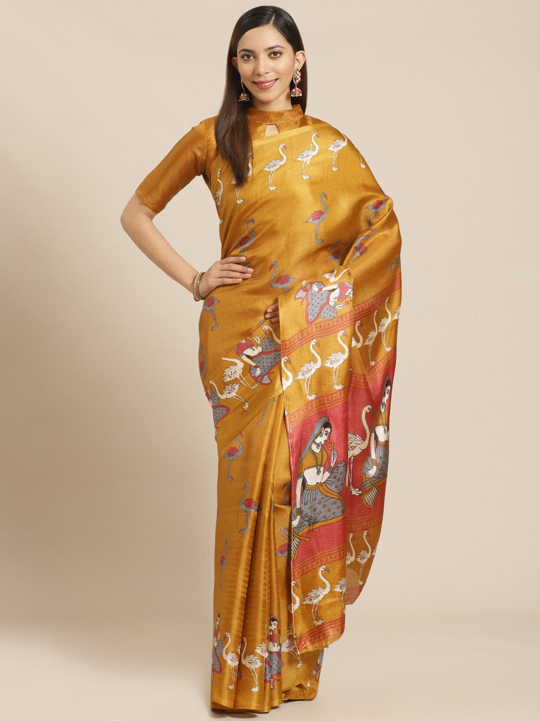 Saree Mall Brown & White Printed Saree - Distacart