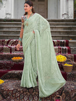 Thumbnail for Saree Mall Floral Woven Design Pure Chiffon Sarees - Distacart