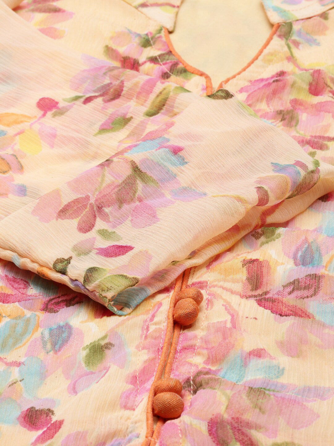 Souchii Peach-Coloured Floral Layered Chiffon Beautiful A-Line Midi Dress - Distacart