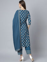 Thumbnail for Khushal K Ethnic Motifs Printed Keyhole Neck Kurta with Palazzos & Dupatta - Distacart