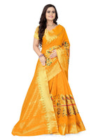 Thumbnail for Kalini Yellow & Gold-Toned Woven Design Zari Silk Cotton Bagh Saree - Distacart