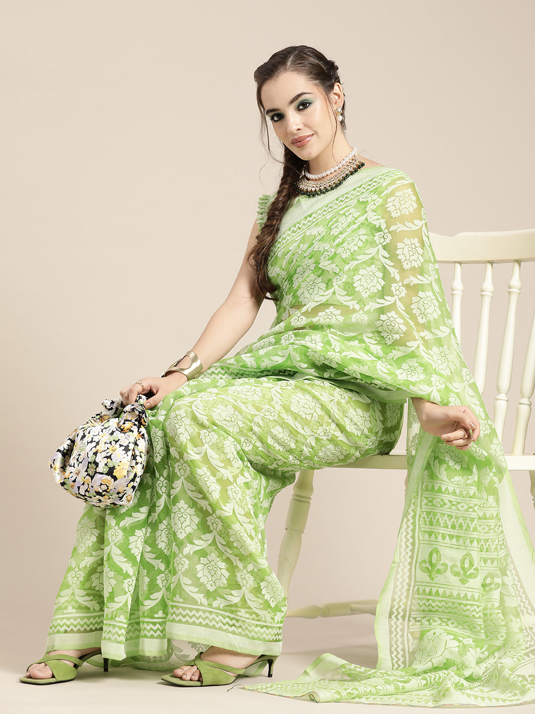 Saree Mall Green Ethnic Motifs Brasso Chanderi Saree - Distacart