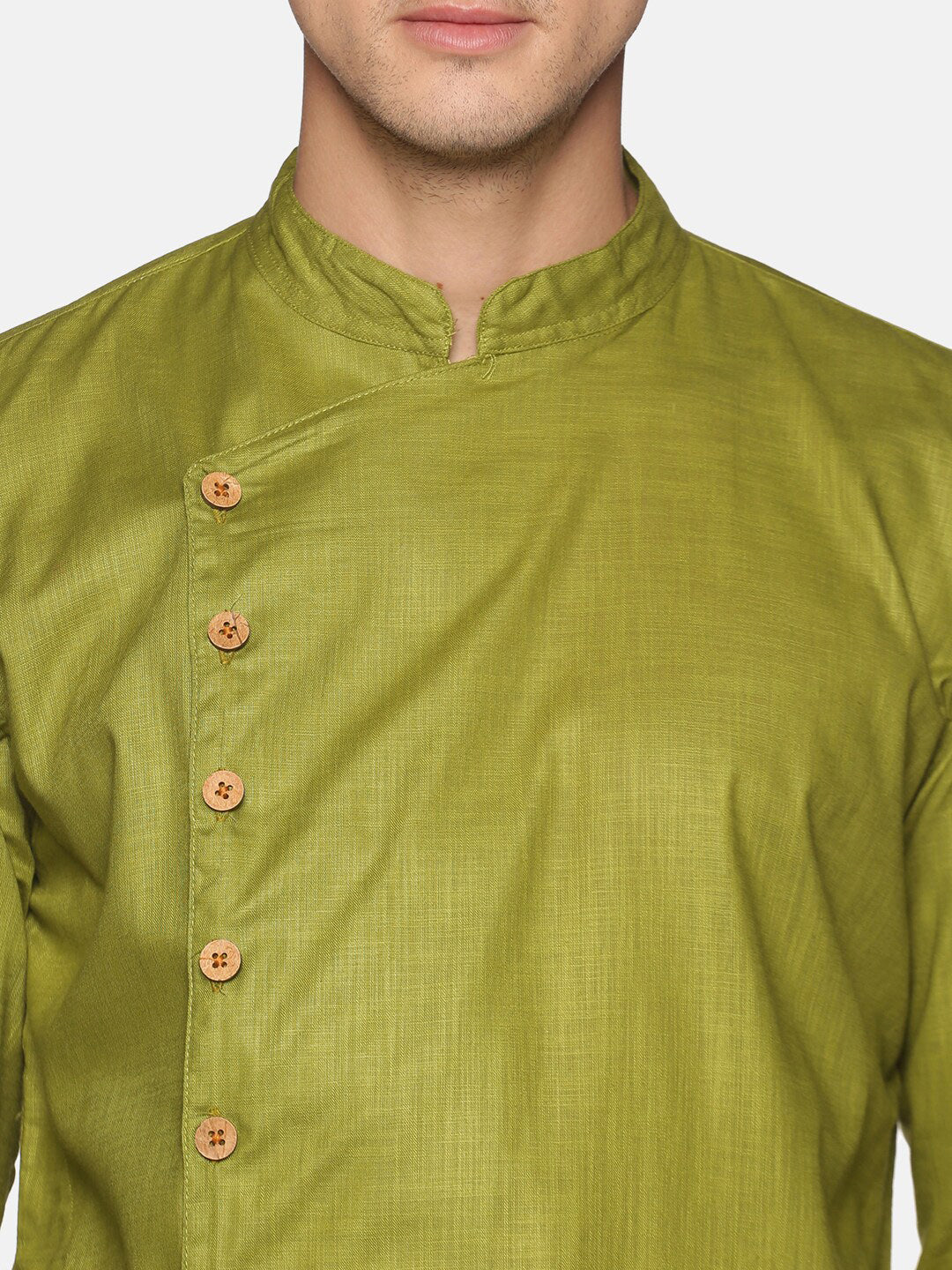 Sethukrishna Men Green Angrakha Pure Cotton Kurta with Pyjamas - Distacart