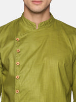 Thumbnail for Sethukrishna Men Green Angrakha Pure Cotton Kurta with Pyjamas - Distacart