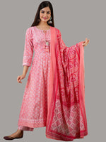 Thumbnail for Kalini Women Pink Floral Printed Empire Pure Cotton Kurta & Trousers With Dupatta - Distacart
