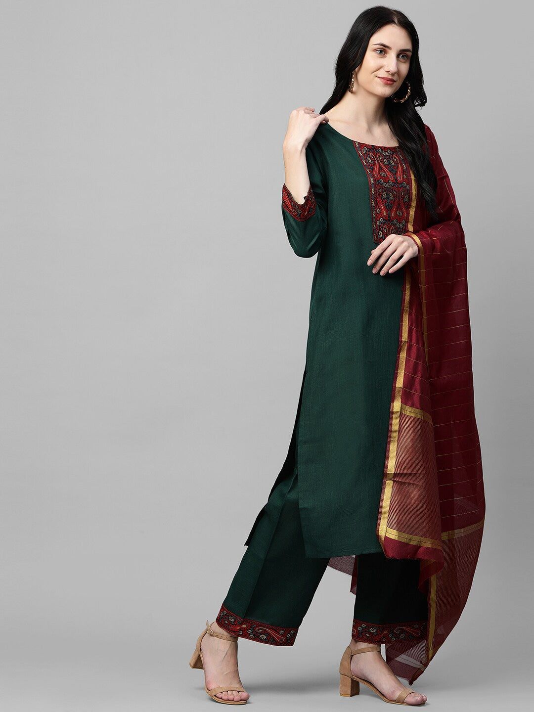 Kalini Women Green Ethnic Motifs Printed Kurta with Palazzos & With Dupatta - Distacart