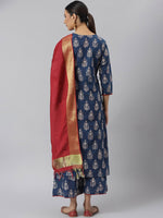 Thumbnail for Khushal K Women Blue Floral Printed Pure Cotton Kurta with Palazzos & With Dupatta - Distacart