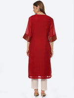 Thumbnail for Biba Women Red Ethnic Motifs Yoke Design Kurta - Distacart