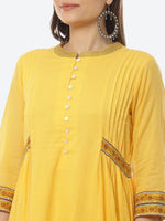 Thumbnail for Biba Women Yellow Ethnic Motifs Pleated Kurta with Salwar & Dupatta - Distacart