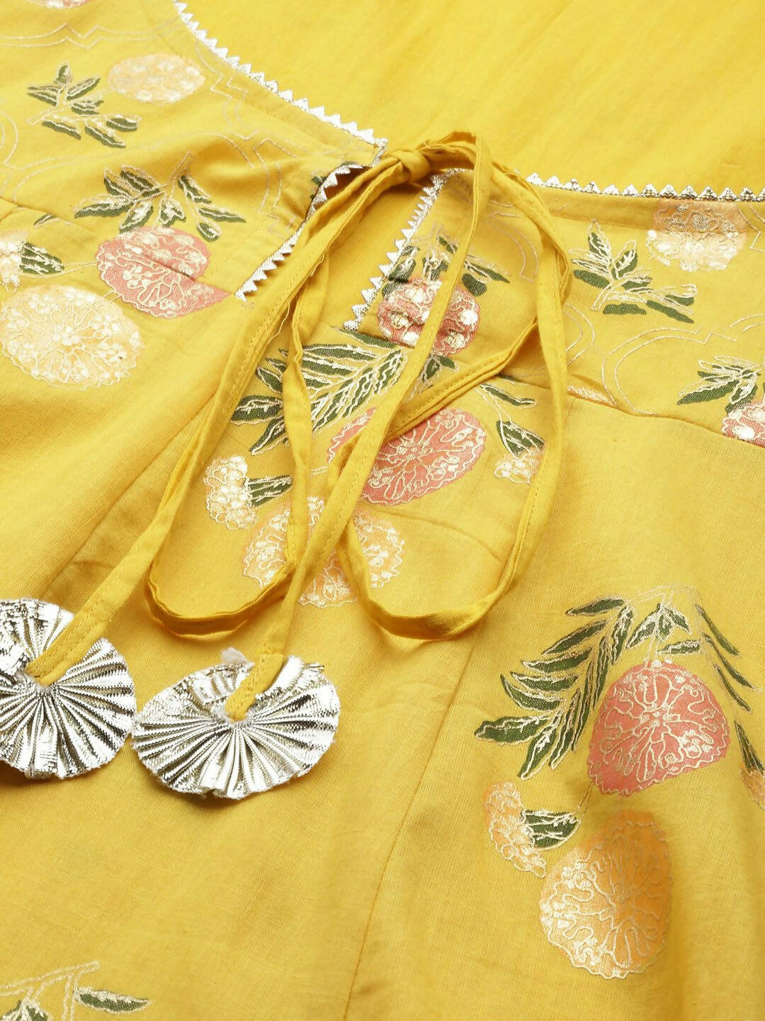 Ahalyaa Women Yellow Floral Fit & Flare Maxi Ethnic Dress - Distacart