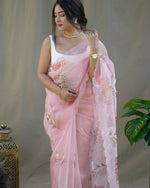 Thumbnail for Vamsee Peach Organza Saree - Distacart