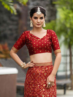 Thumbnail for Mitera Red & Gold-Toned Ethnic Motifs Printed Pure Georgette Saree - Distacart