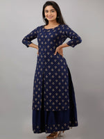 Thumbnail for Kalini Women Blue Ethnic Motifs High Slit Kurti with Skirt - Distacart