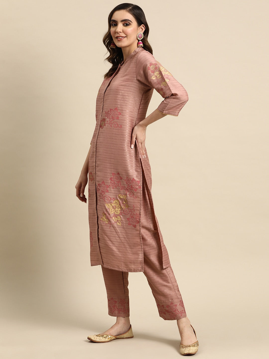 Sangria Women Floral Printed Regular Kurta With Trousers & With Dupatta - Distacart