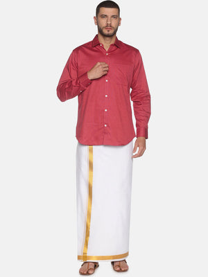 Sethukrishna Men White & Gold-Coloured Solid Cotton Dhoti - Distacart