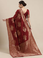 Thumbnail for Saree Mall Maroon Floral Linen Blend Banarasi Saree - Distacart