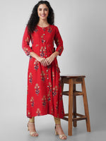 Thumbnail for Kalini Women Red floral Printed Thread Work Handloom Kurta - Distacart