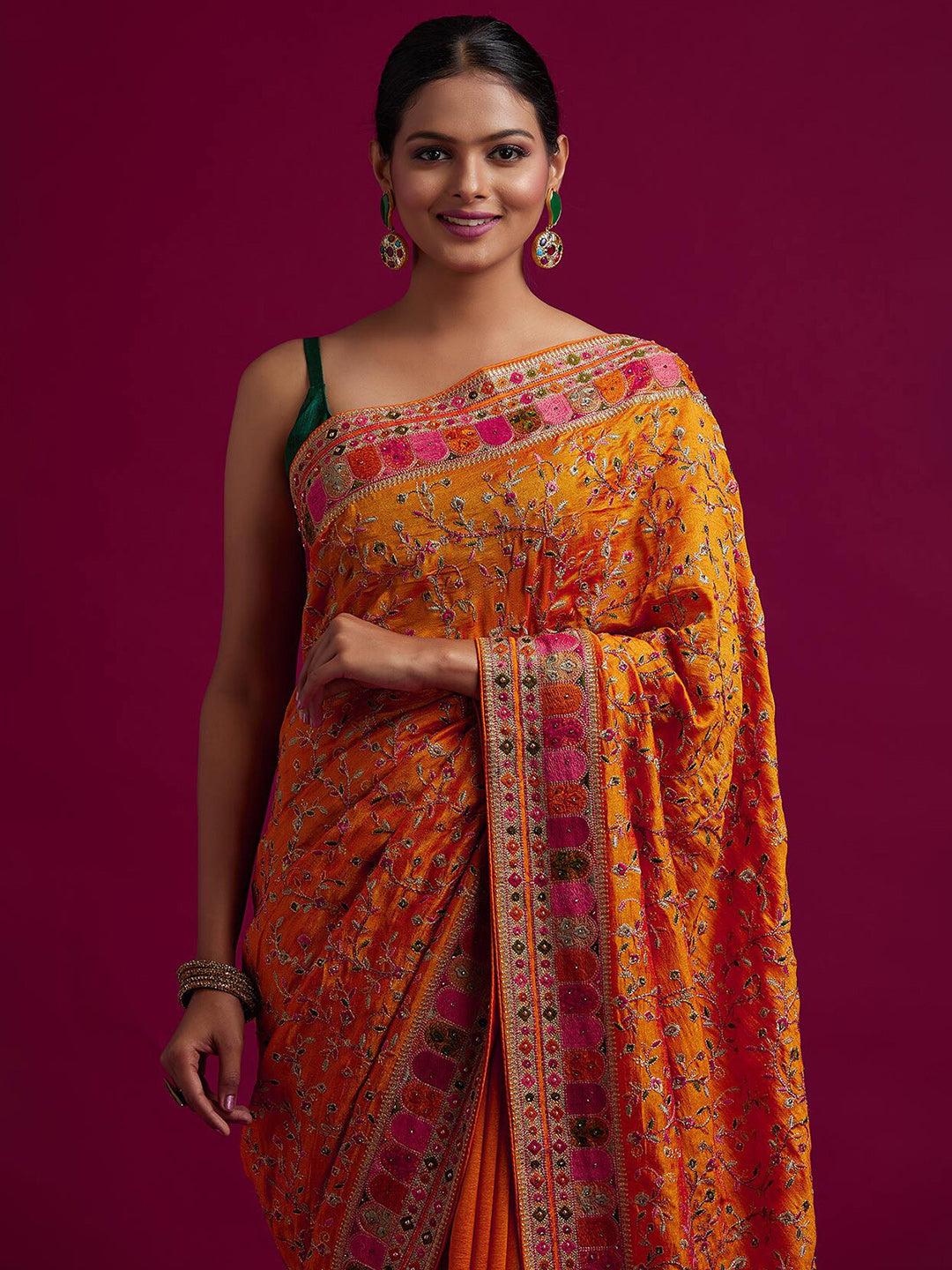Koskii Orange & Pink Zari Art Silk Saree - Distacart