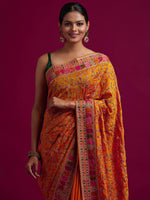 Thumbnail for Koskii Orange & Pink Zari Art Silk Saree - Distacart