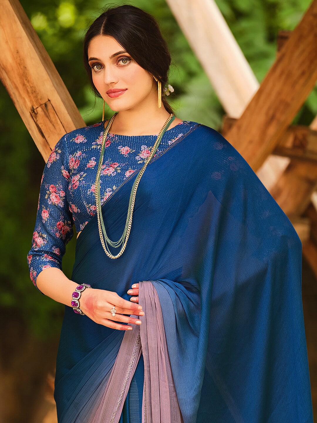 Saree Mall Blue & Mauve Ombre Dyed Sarees - Distacart