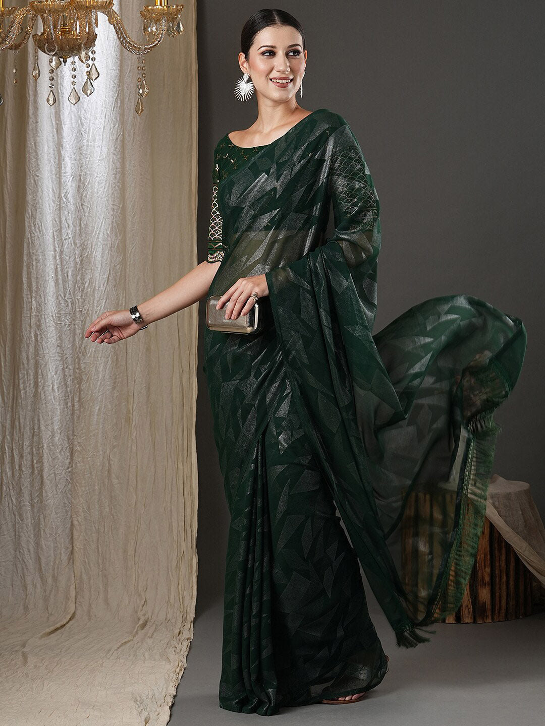 Saree Mall Green Abstract Printed Pure Georgette Saree - Distacart