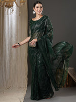 Thumbnail for Saree Mall Green Abstract Printed Pure Georgette Saree - Distacart