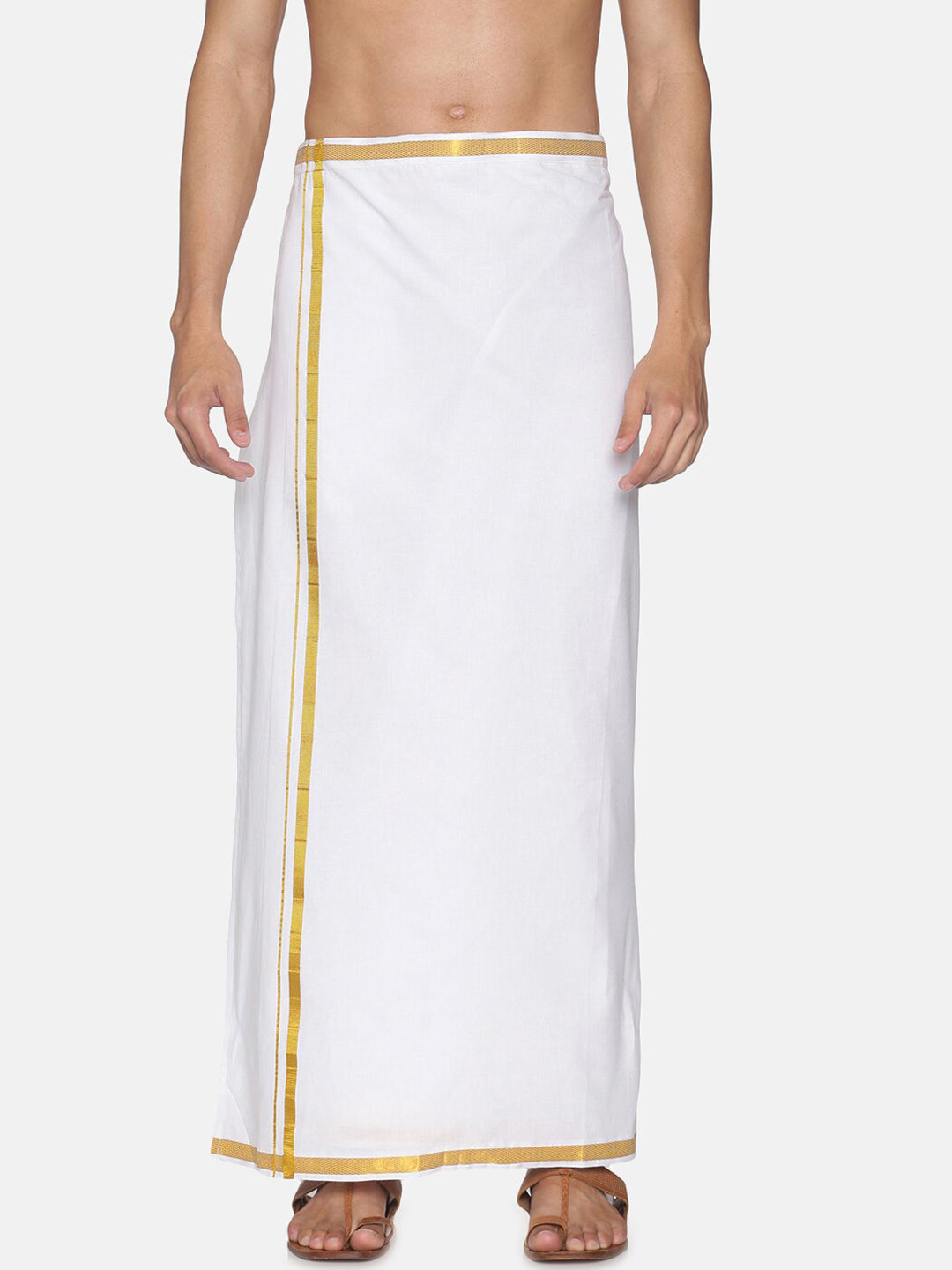 Sethukrishna White Solid Readymade Cotton Dhoti For Men - Distacart