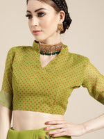 Thumbnail for Saree Mall Saree Mall Elegant Green and Orange Linen Blend Saree - Distacart