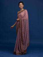 Thumbnail for Koskii Lavender & Gold-Toned Floral Embroidered Saree - Distacart