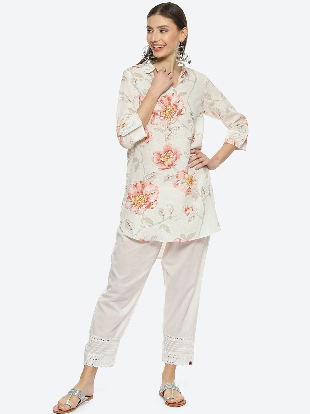 Biba Women Floral Printed Shirt Collar Kurta - Distacart