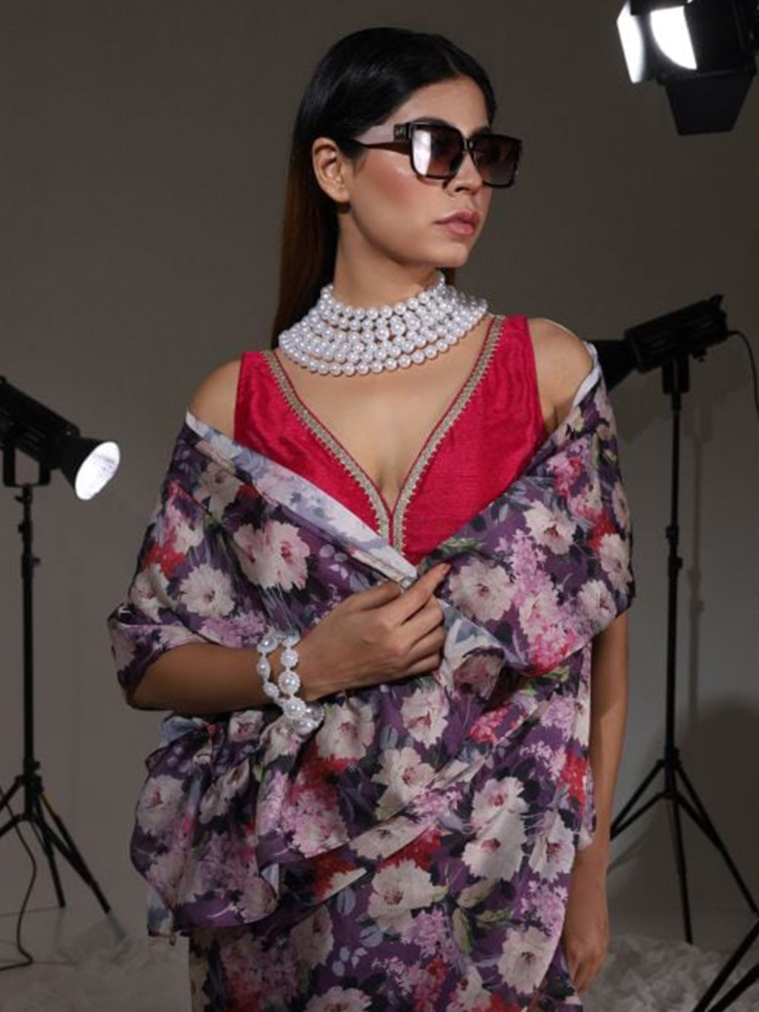 Tikhi Imli Floral Printed Satin Saree - Distacart