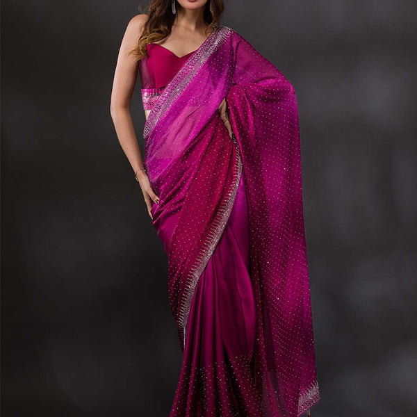 Koskii Women Maroon & Silver-Toned Beads and Stones Embellished Saree - Distacart