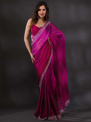 Koskii Women Maroon & Silver-Toned Beads and Stones Embellished Saree - Distacart