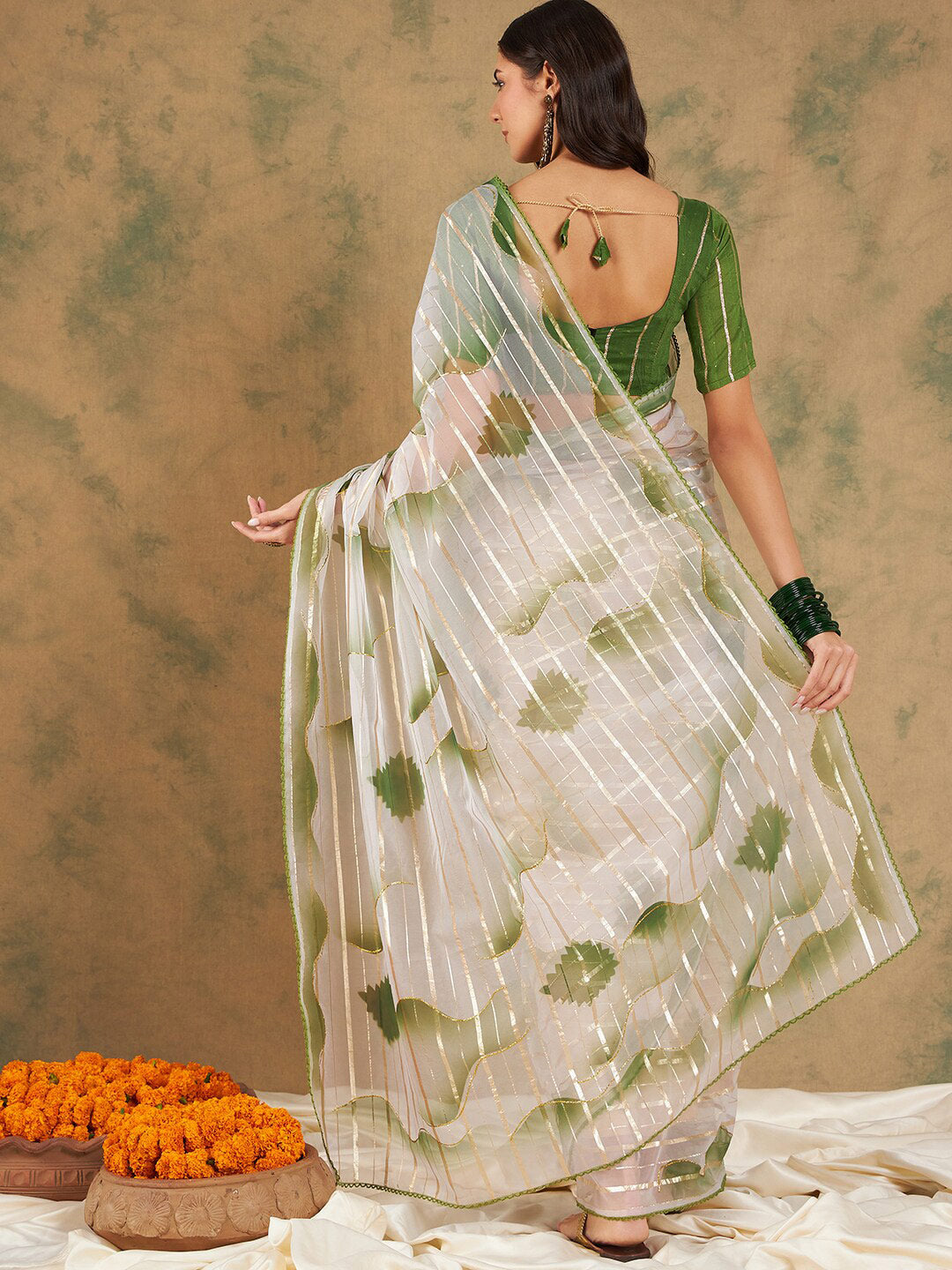 Sangria Woven Design Organza Sarees - Distacart